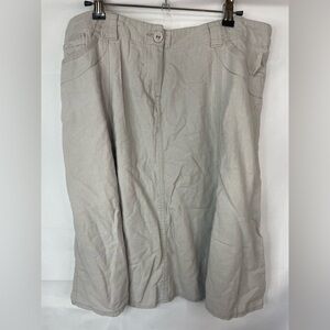 Katie’s linen blend A line skirt. Light khaki with a button zipper fly. Cute!